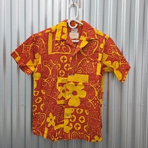Vintage Liberty House Aloha Shirt Mens L Hawaiian Floral Yellow Orange Retro 50s